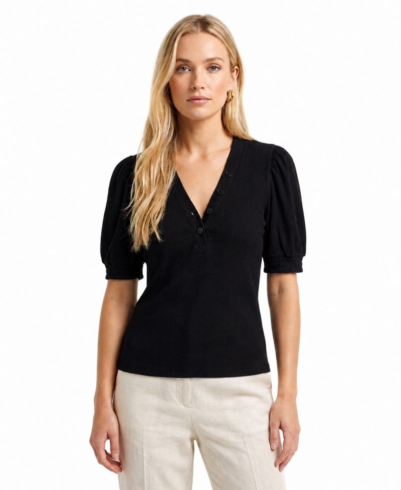Women's Puff Sleeve V-Neck Top