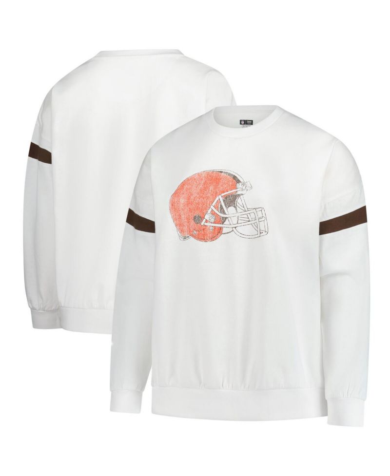 Women's White Cleveland Browns Plus Size Fleece Pullover Sweatshirt