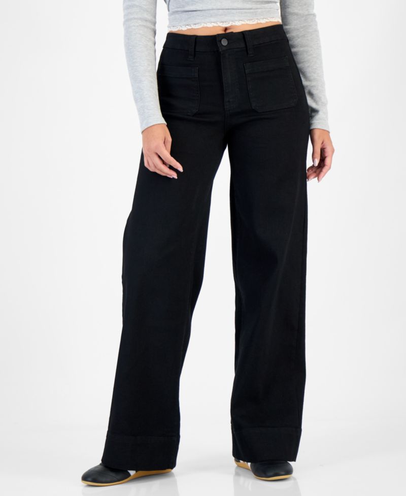 Juniors' High-Rise Patch-Pocket Wide-Leg Jeans