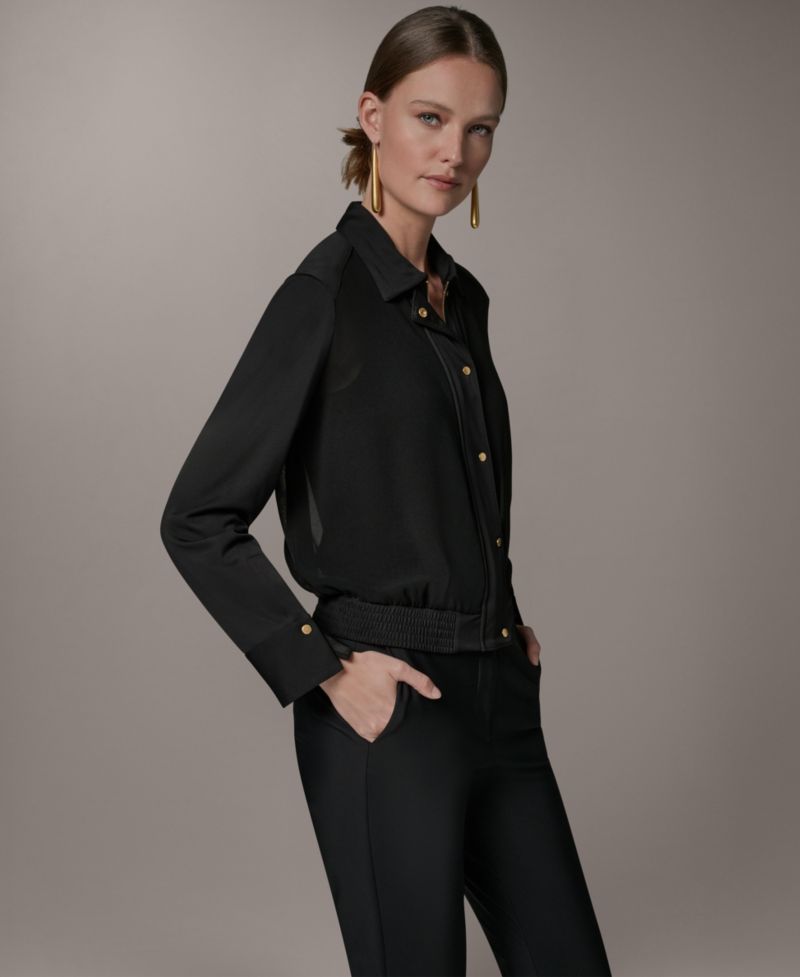Petite Mix Media Zipper Jacket