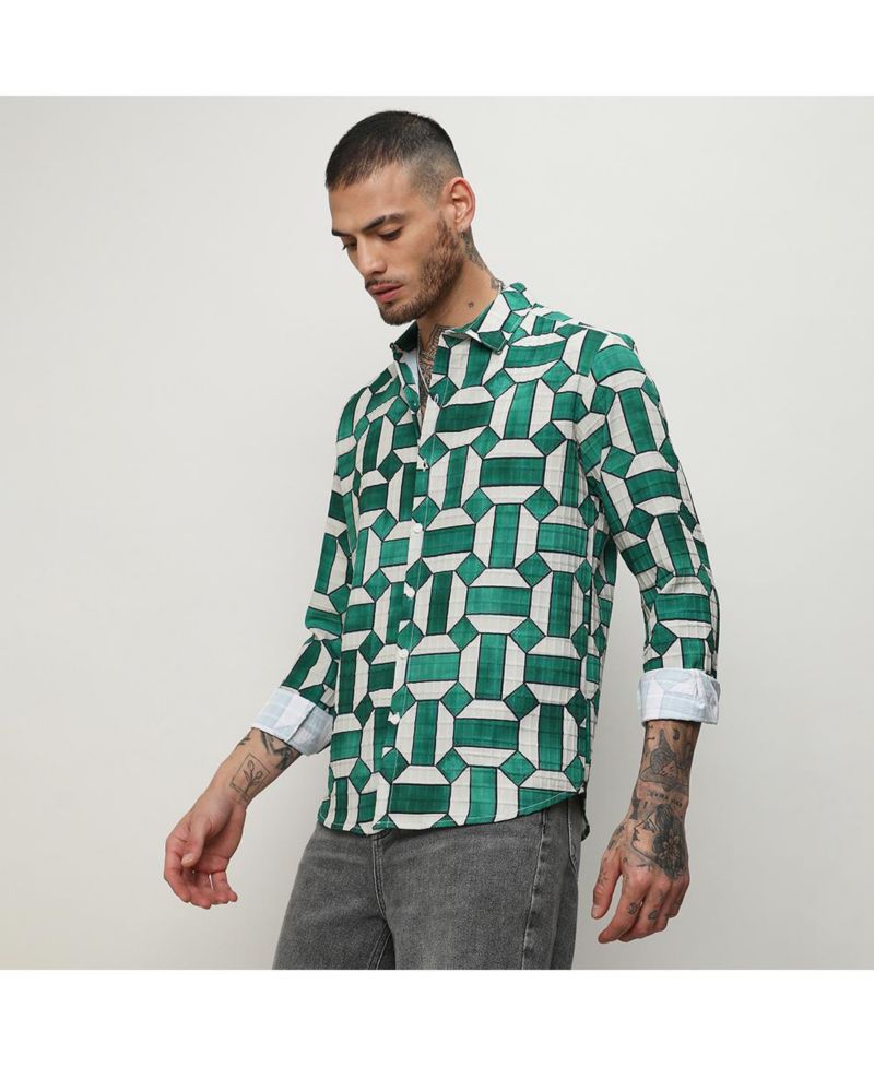 Men's Emerald Green & Ivory White Contrast Block Shirt