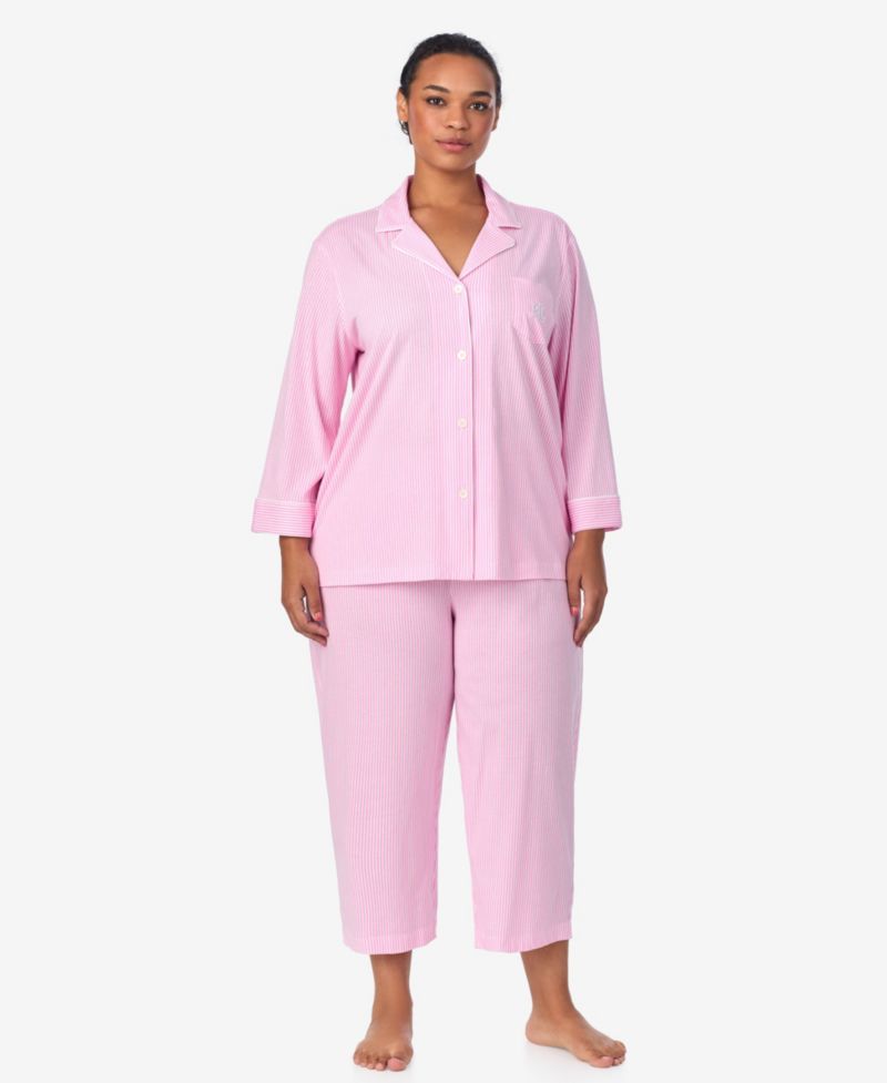 Plus Size Button-Front Top and Pants Pajama Set