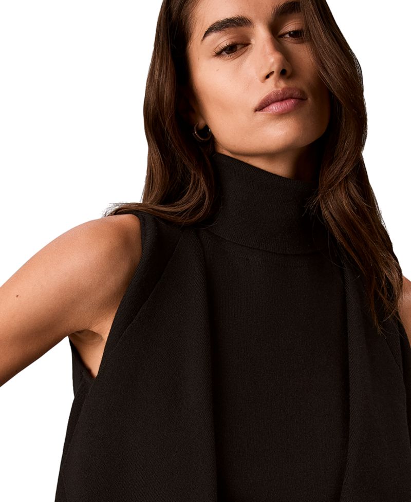 Women's Drape Front Mock Neck Sleeveless Sweater