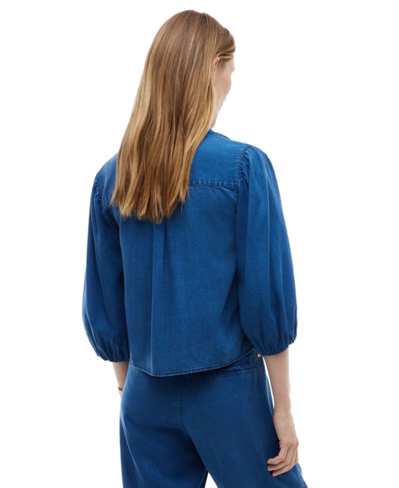Women's Chambray Puff-Sleeve Button-Front Shirt
