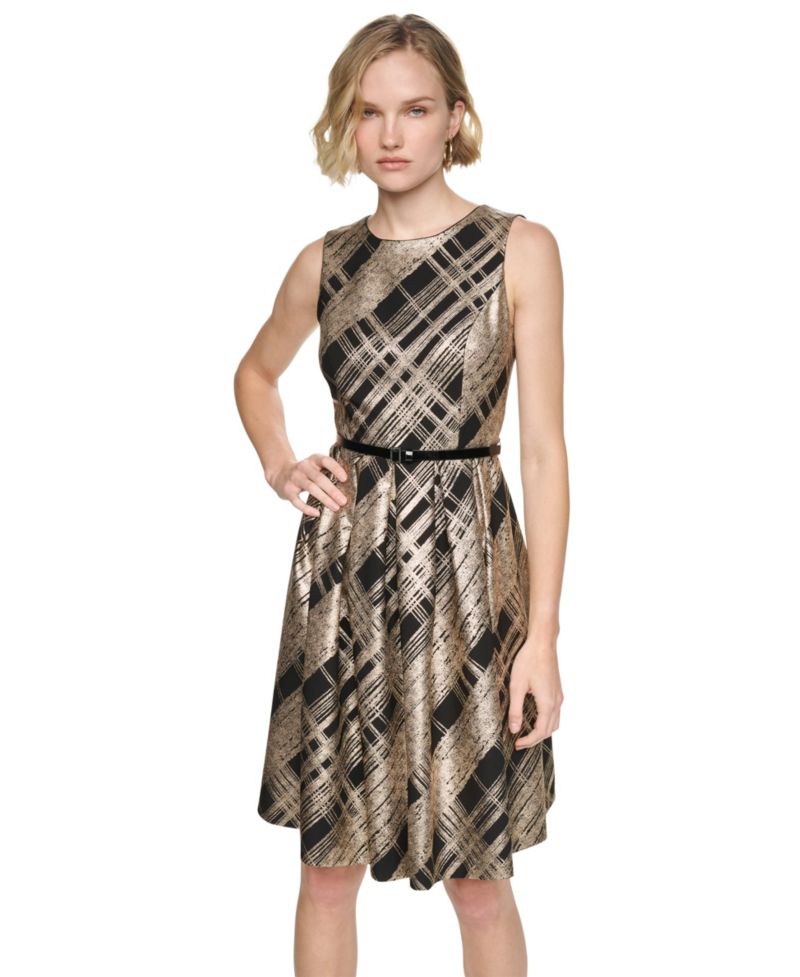 Women's Sleeveless Jewel-Neck Fit & Flare Dress