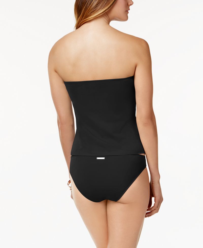 Women's Strapless Draped Tankini Top & High-Waisted Bikini Bottoms