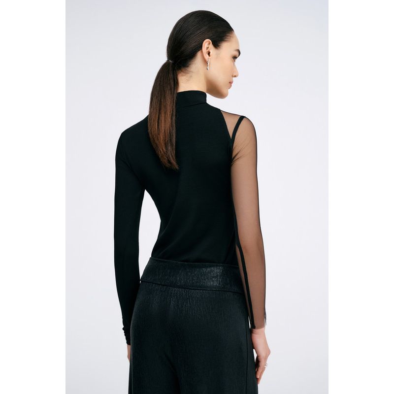 Women's Ysabel Mock-Neck Mesh-Sleeve Fitted Jersey Top