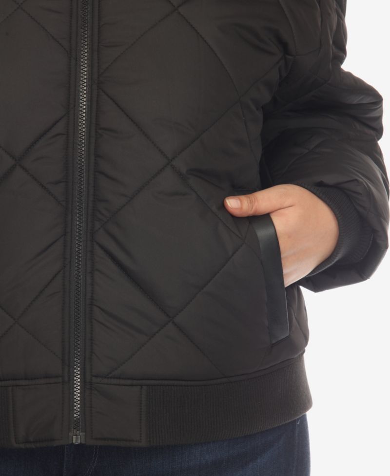 Plus Size Diamond Quilted Puffer Bomber Jacket