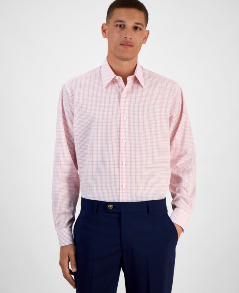 Men's Long Sleeve Button-Front Micro Check Dress Shirt