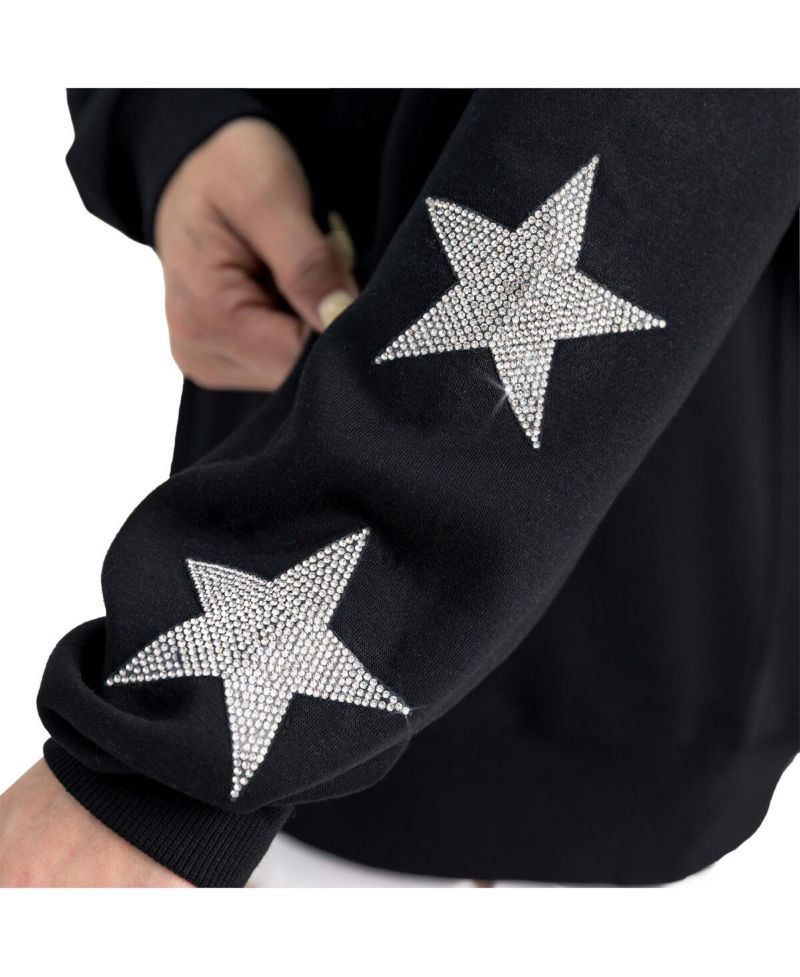 Women's Black Green Bay Packers Velocity Relaxed Rhinestone Pullover Sweatshirt