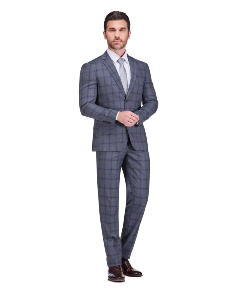 Men's Slim Fit 2-Piece Performance Stretch Plaid Suit