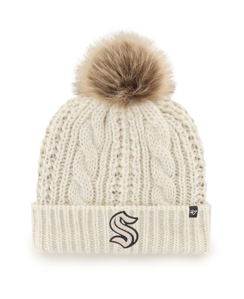 Women's White Seattle Kraken Meeko Cuffed Knit Hat with Pom