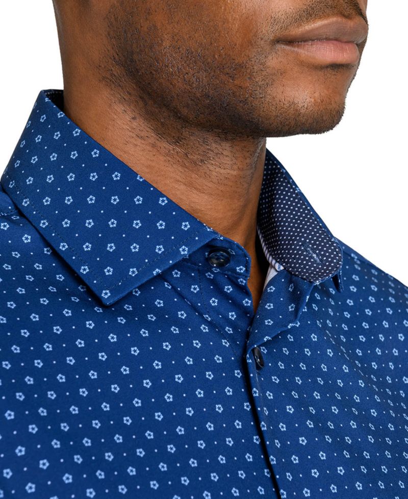 Men's Slim-Fit 4-Way Stretch Floral-Print Dress Shirt