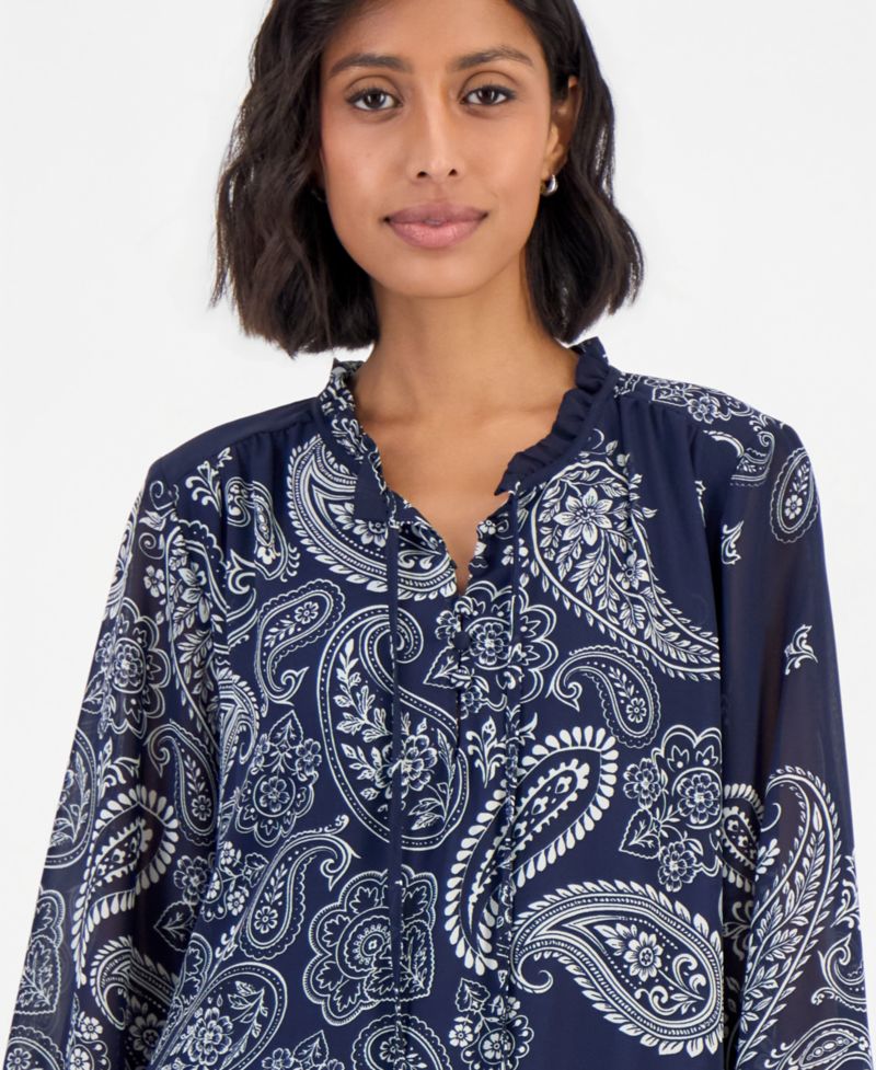 Women's Long-Sleeve Tiered Chiffon Mini Dress