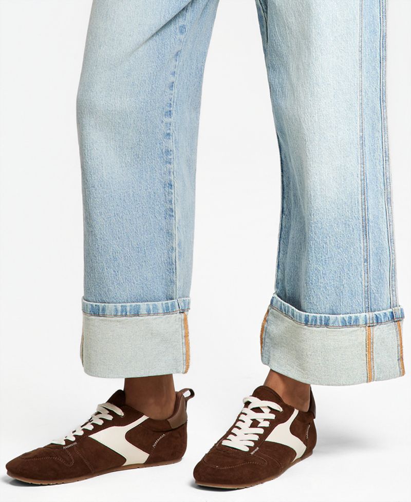 Petite Seamed Cuff Wide-Leg Jeans
