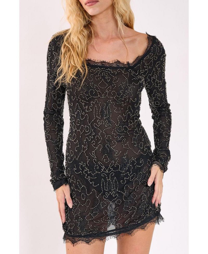 Women's Hand Embellished Lace Mini Dress