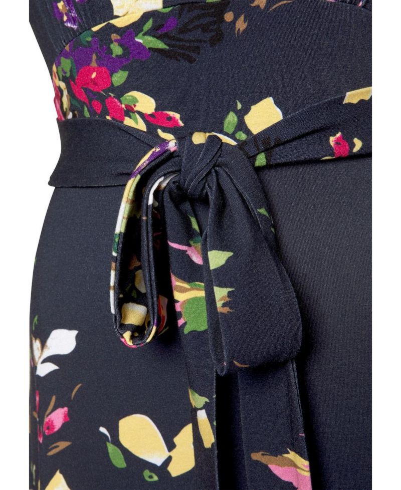 Women's Viscose Printed Handkerchief Hem Style V-Neck Midi Dress