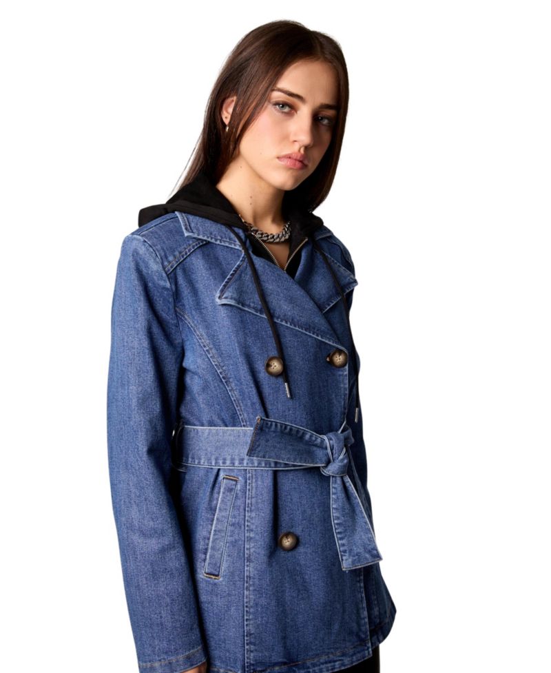 Women's Gracie Double Breasted Trench Coat with Removable Hoodie Insert