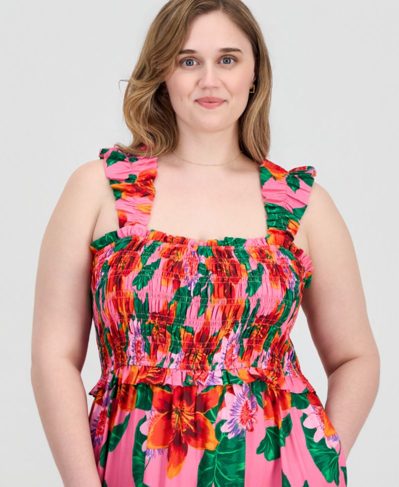 Plus Size Poof Strap Square Neck Rayon Dress