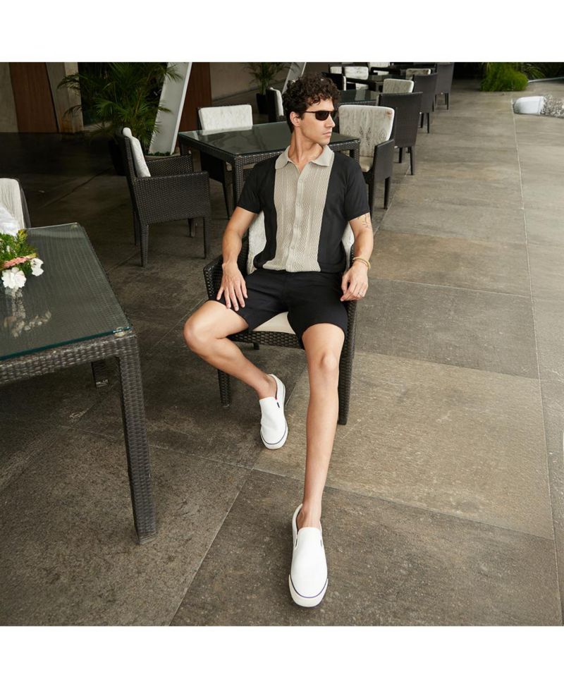 Men's Sand Beige & Onyx Black Block-Knit Slim-Fit Shirt