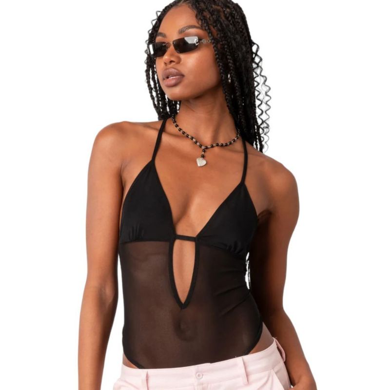 Women's Alva Open Back Sheer Mesh Bodysuit