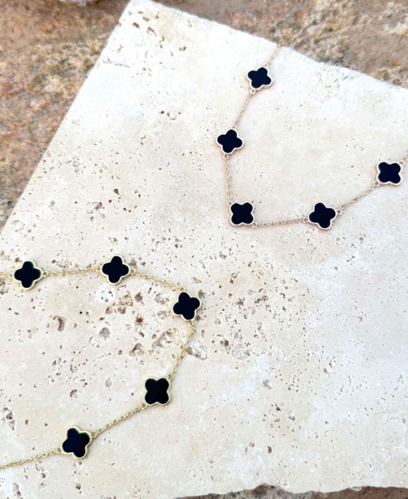Metal-tone Black Clover Station Necklace