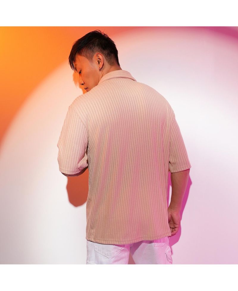 Men's Light Beige Textured Knit Shirt