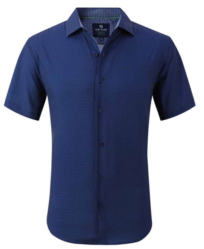 Men's Slim Fit Short Sleeve Performance Button Down Dress Shirt