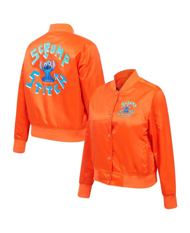 Women's Orange Lilo and Stitch Scrump Stitch Full-Snap Satin Jacket