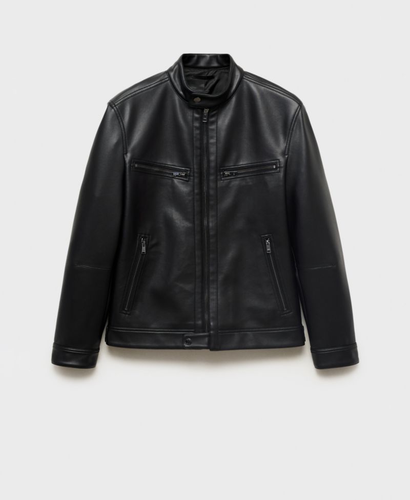 Men's Zip-Up Leather-Effect Jacket