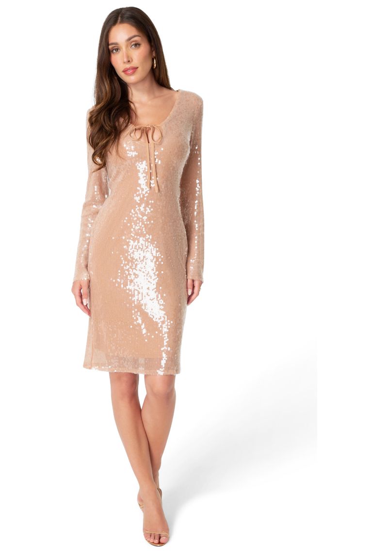 Women's Sequin Long Sleeve Tie Front Dress