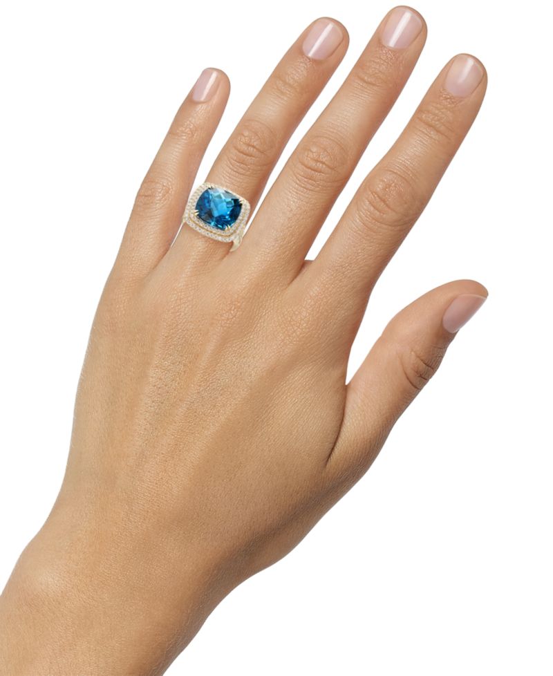 EFFY® London Blue Topaz (12-1/3 ct. t.w.) & Diamond (1-1/5 ct. t.w.) Halo Statement Ring in 14k White Gold (Also available in 14k Gold)