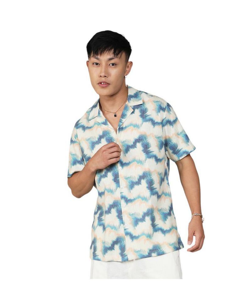 Men's Navy Blue & Off-White Ombre Lined Shirt