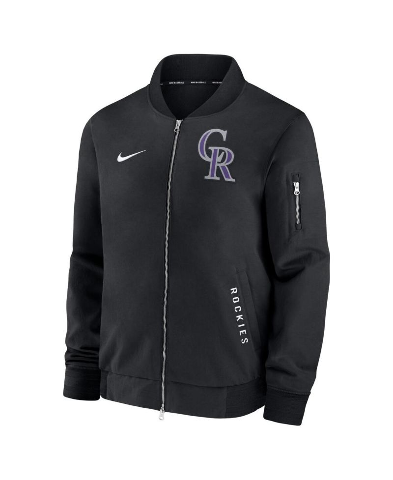 Men's Black Colorado Rockies Authentic Collection Dugout Full-Zip Bomber Jacket