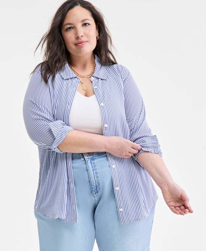 Trendy Plus Size Button-Front Crepe Shirt