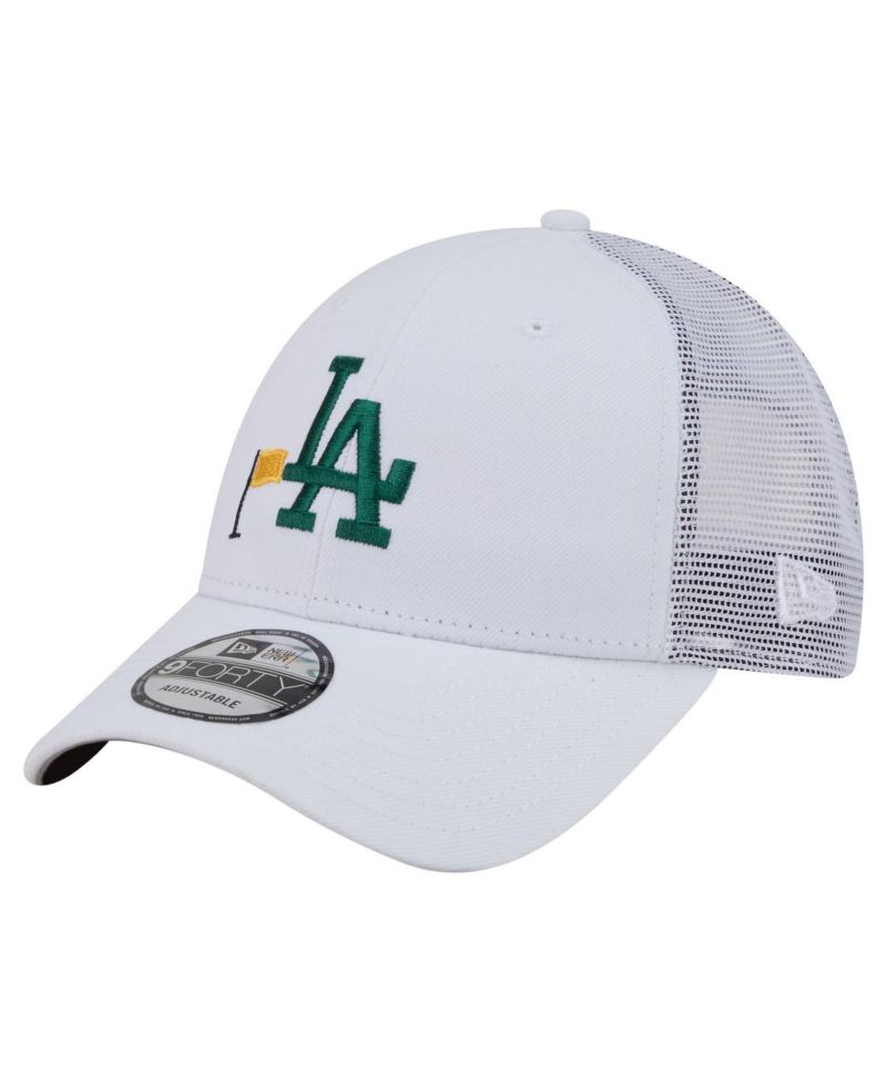 Men's White Los Angeles Dodgers Flag 9FORTY Trucker Adjustable Hat