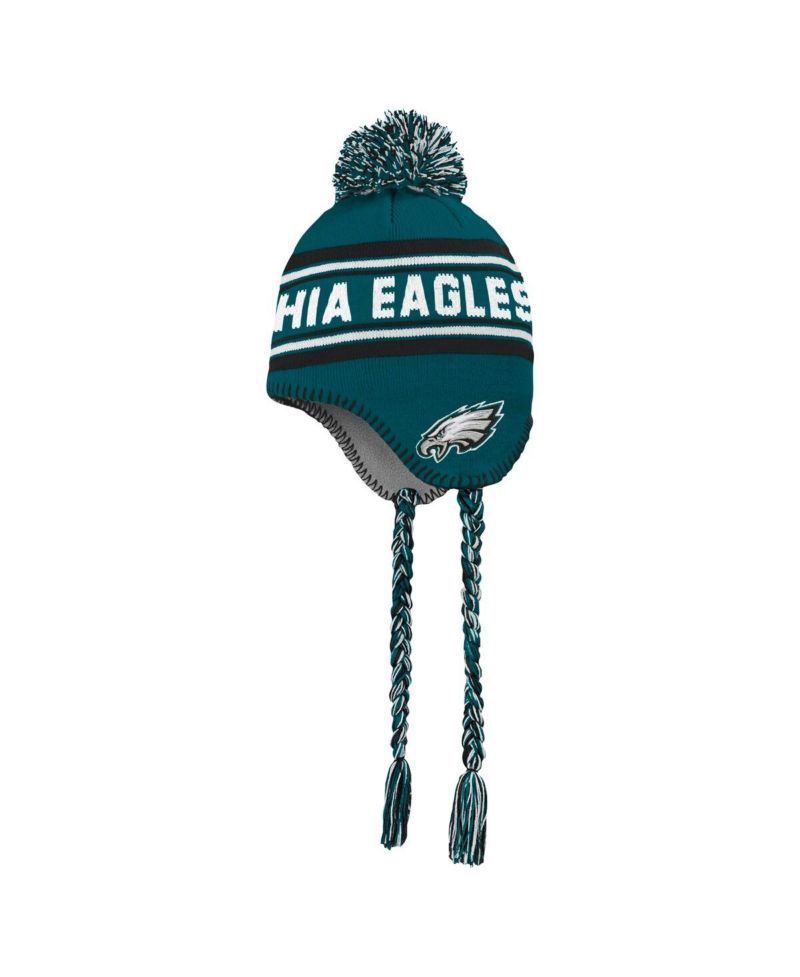 Big Boys and Girls Midnight Green Philadelphia Eagles Jacquard Tassel Knit Hat with Pom