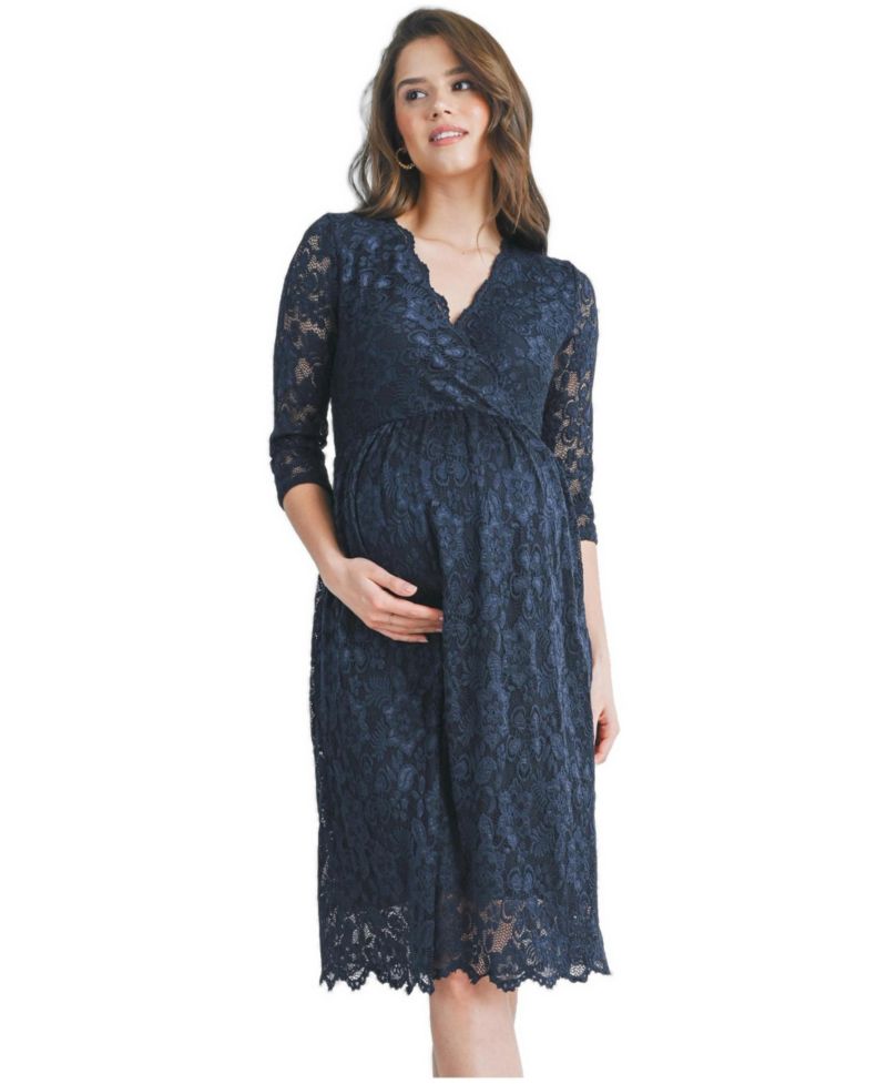 Women's Floral Lace Wrap Nursing Dress with 3/4 Sleeves