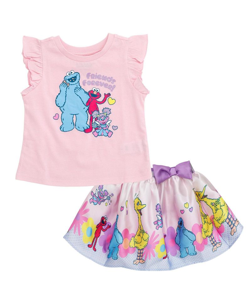 Baby Girls 2-Piece T-Shirt and Satin Skirt Set