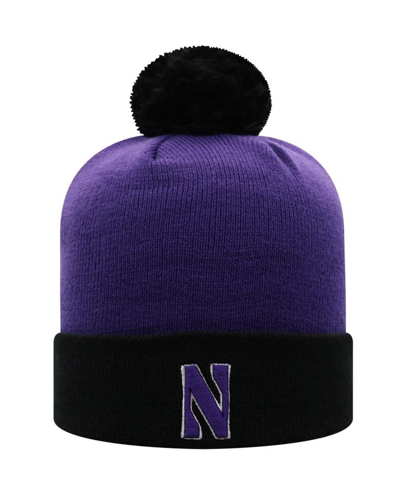 Men's Purple and Black Northwestern Wildcats Core 2-Tone Cuffed Knit Hat with Pom