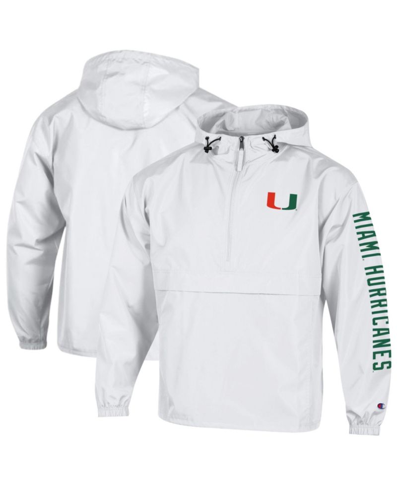 Men's White Miami Hurricanes Cloud Packable Half-Zip Hooded Jacket