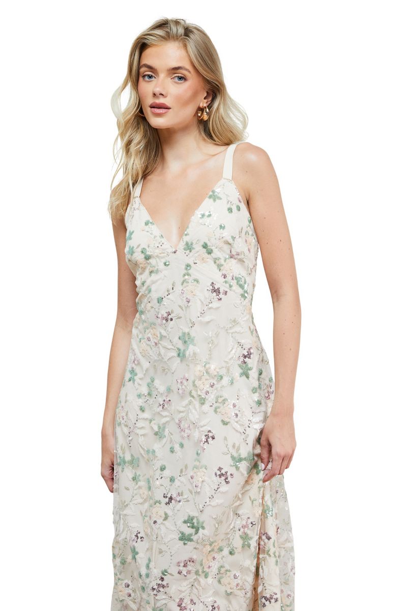 Women's Hand Embellished V-Neck Midi Dress