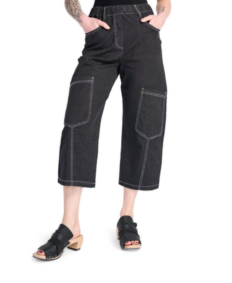 Women's Palma High-Waisted Cropped Wide-Leg Denim Capri Pants