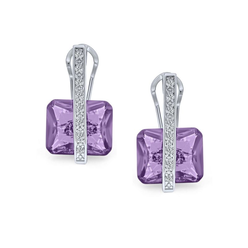 Art Deco Style Pink and Blue Rectangle CZ Drop Cocktail Earrings Silver