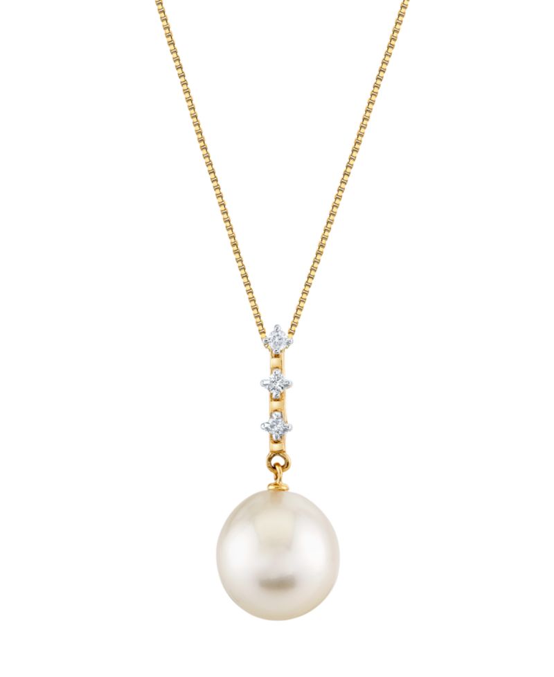Cultured Fresh Water Pearl (11mm) & Diamond Accent Pendant Necklace in 10k Yellow Gold