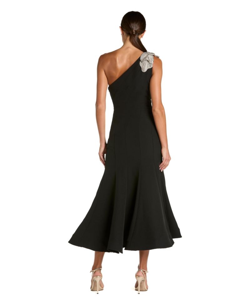 Women's Crepe One Shoulder Mermaid Midi Dress With Flower