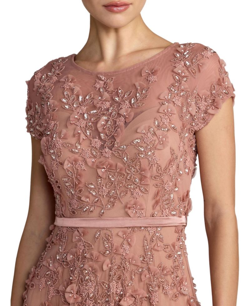 Women's Floral Embellished Cap Sleeve Midi Dress