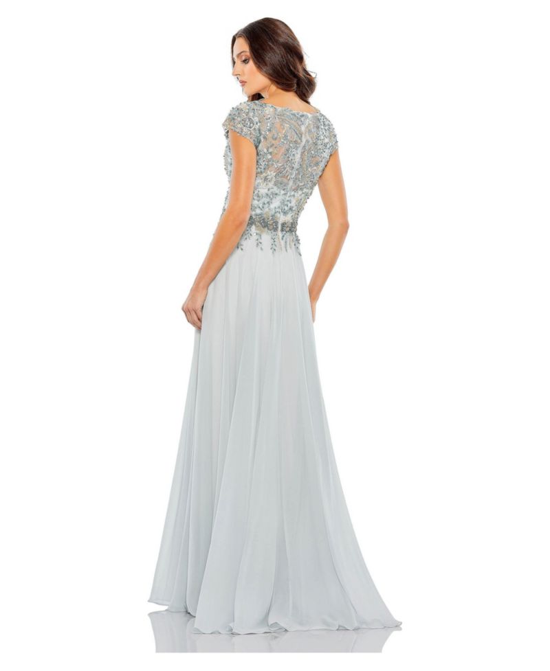 Women's Embellished Cap Sleeve Bodice Flowy Gown