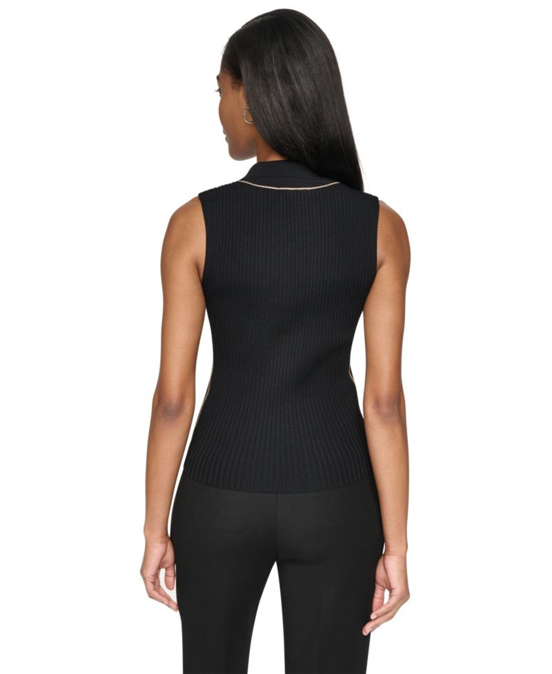 Women's Collared V-Neck Ribbed Knit Sweater