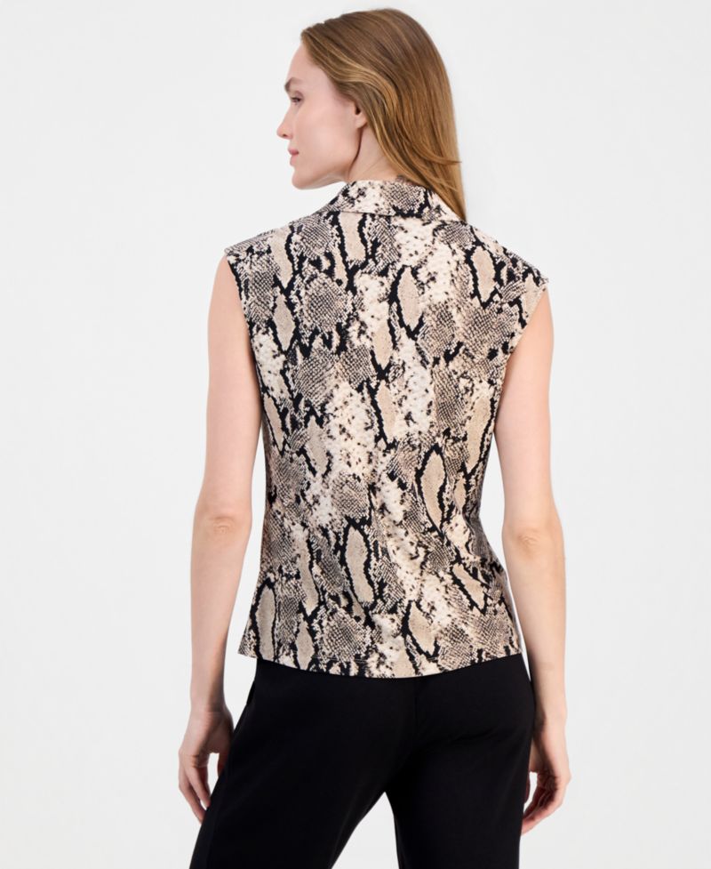 Petite Snake-Print Cowl Neck Sleeveless Knit Top